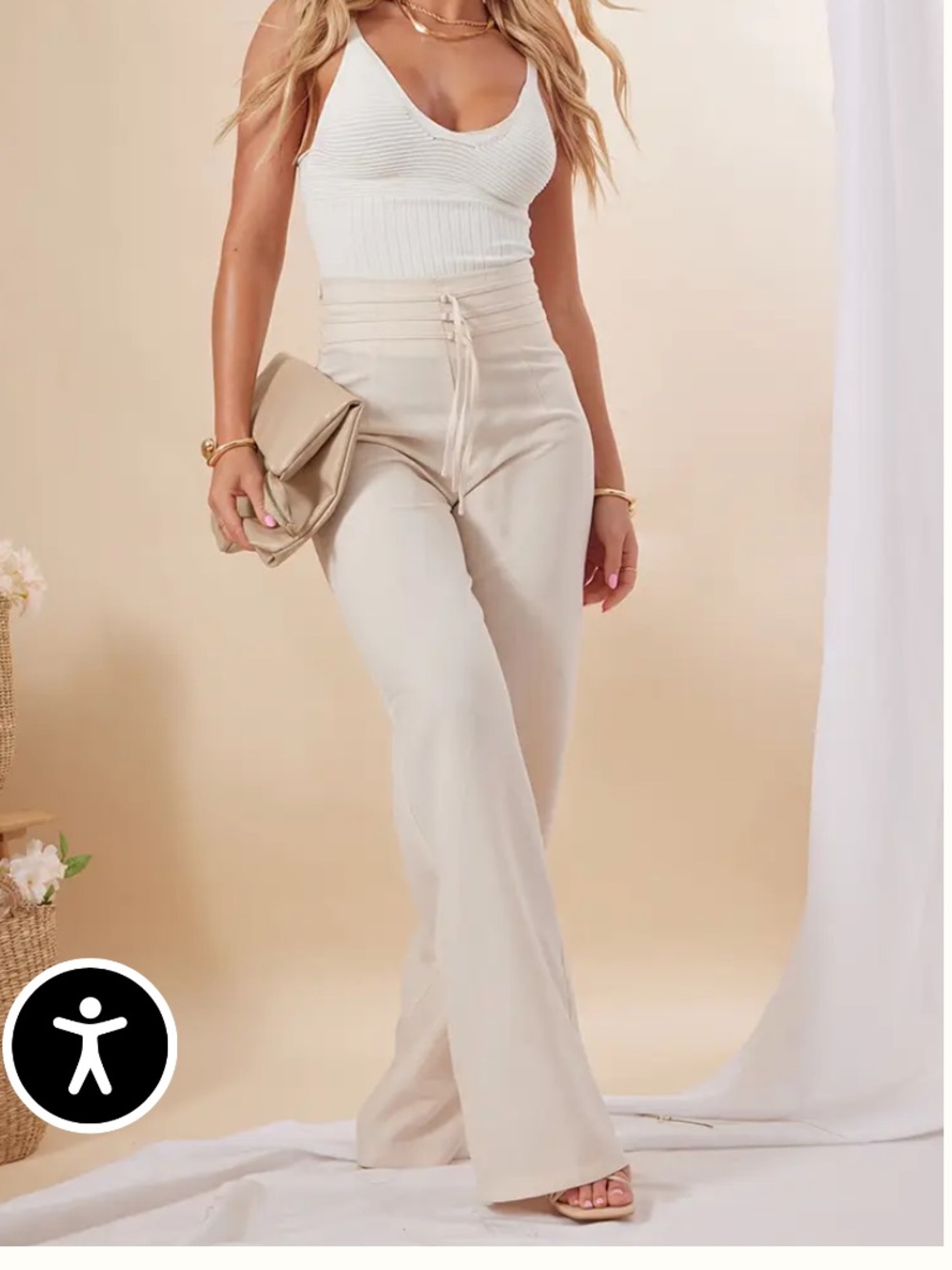 PrettyLittleThing High-Waisted Linen Pants - Size 2